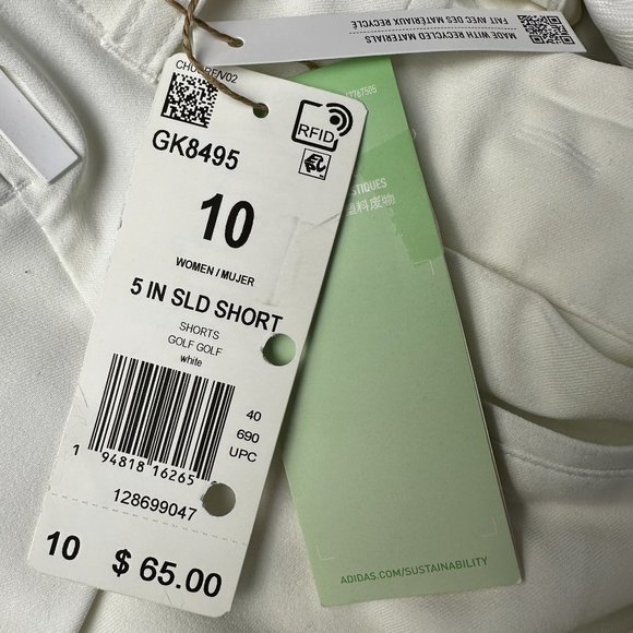 adidas Women's Primegreen 5" Core Solid Chino‎ Stretch Golf Short, White - Picture 13 of 14